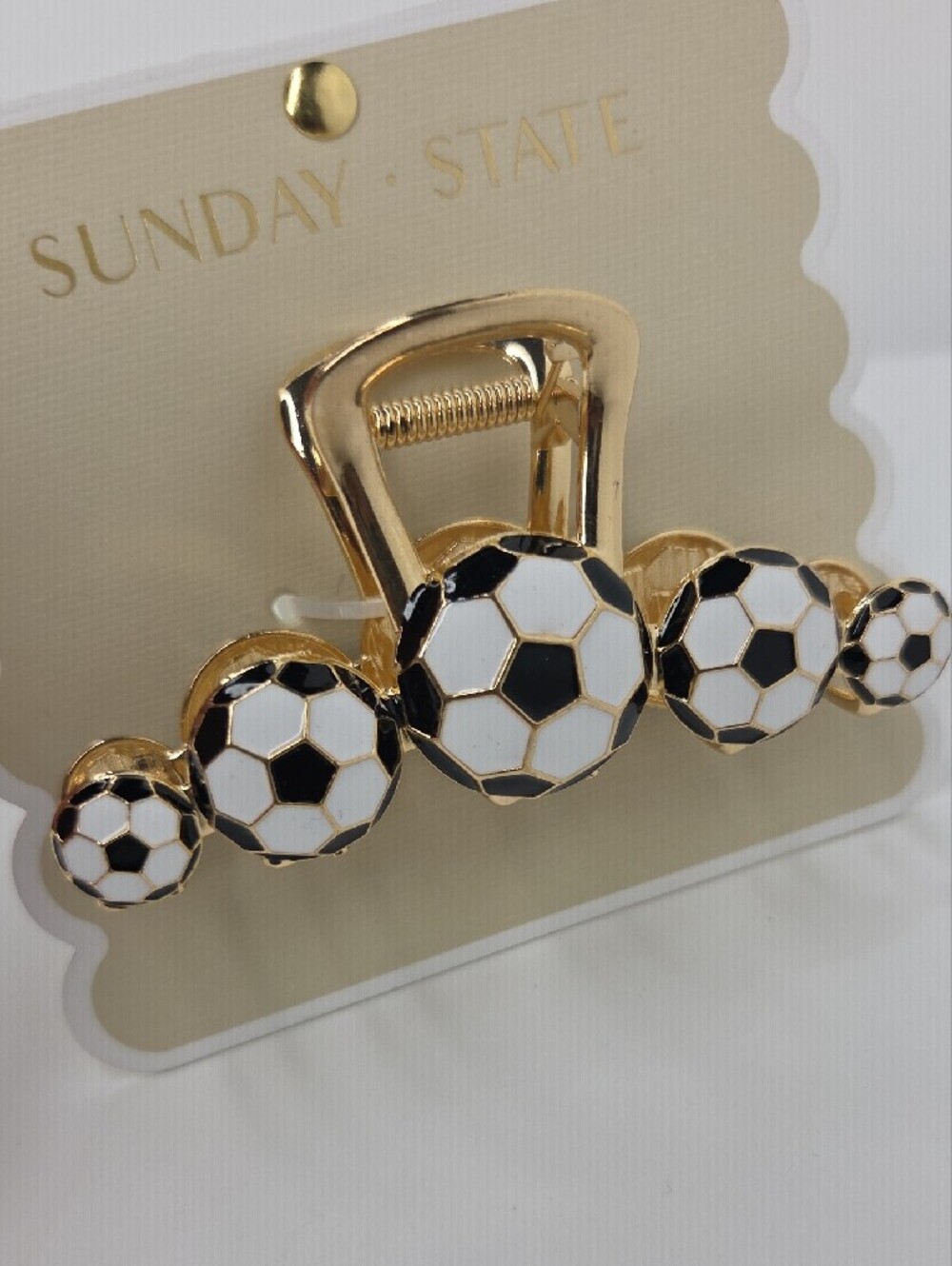 Sunday State Gold Hair Clip with Black & White Soccer Ball Accents - Picture 6 of 6